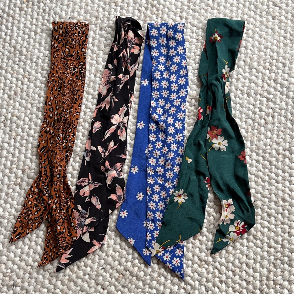 Madewell Patterned Skinny Silk Scarf Set Bundle of 4